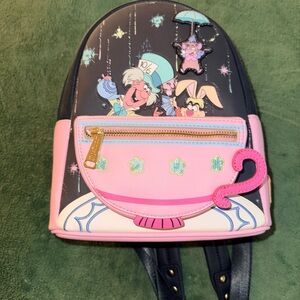 Alice in Wonderland Mad Hatter Tea Cup Mini Backpack w/Wallet - Pink & Black